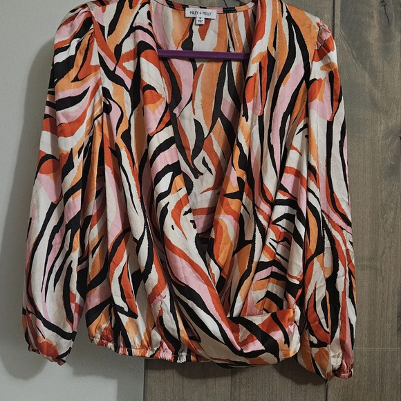 MILEY+MOLLY Surplice front long sleeve loose fit blouse top. Red/pink. MED - Picture 4 of 13